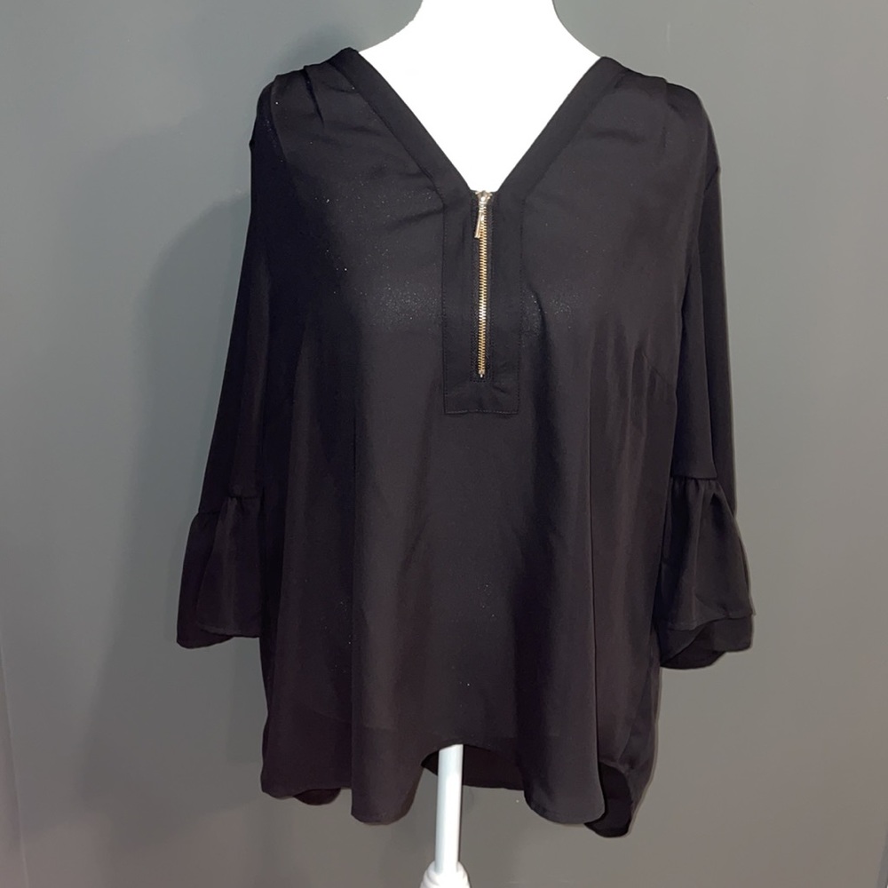 NWT! Black Tape_  Zipper Blouse Black